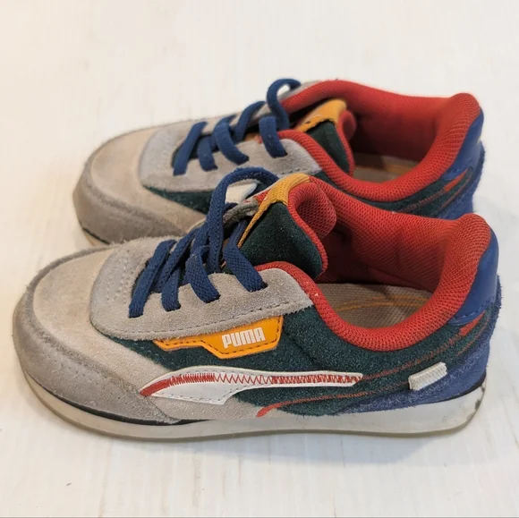 PUMA Kids Retro Colorful Sneakers - Gray and Red Size 9 - Picture 3 of 9